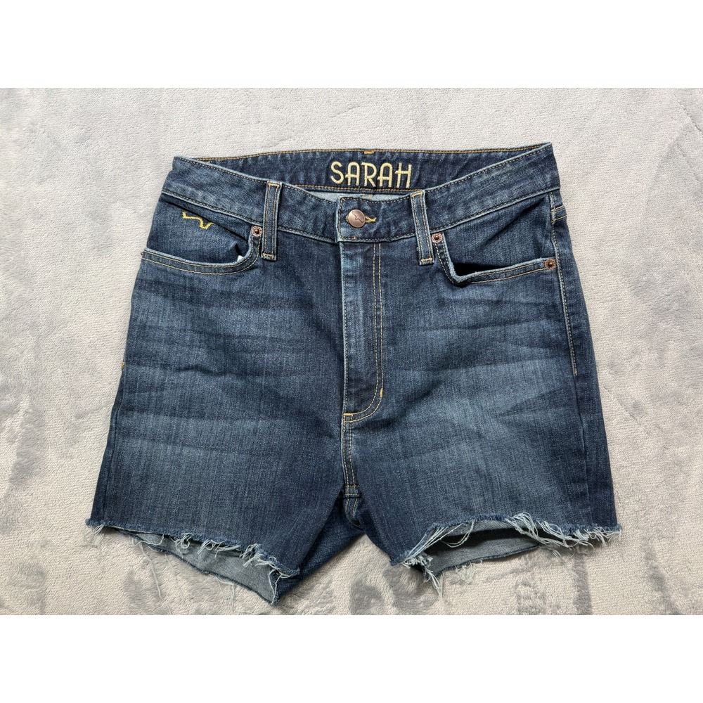 Kimes Ranch Sarah Jean Shorts Womens 2/32 Blue Denim Medium Wash Raw Hem 1974